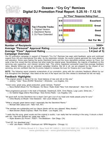 Digital DJ Promotion Final Report: Oceana - “Cry Cry ... - Giant Step