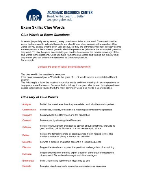 Exam Skills: Clue Words - George Fox University