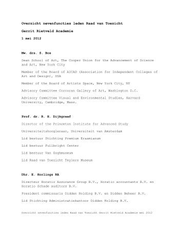 Overzicht nevenfuncties leden Raad van Toezicht Gerrit Rietveld ...