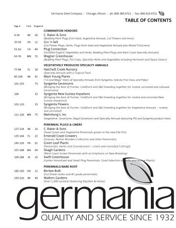 TABLE OF CONTENTS - Germania Seed Company