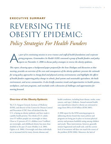 REVERSING THE OBESITY EPIDEMIC: - Grantmakers In Health