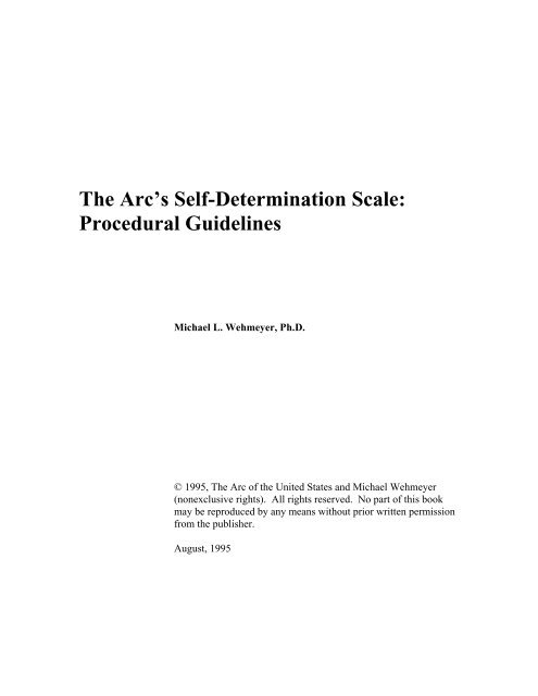 The Arc's Self-Determination Scale: Procedural Guidelines