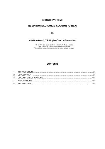 GEKKO SYSTEMS RESIN ION EXCHANGE COLUMN (G-REX)