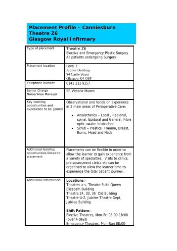 Placement Profile – Canniesburn Theatre Z6 Glasgow Royal Infirmary