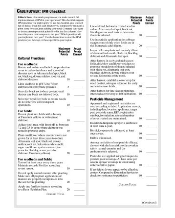 CAULIFLOWER: IPM Checklist