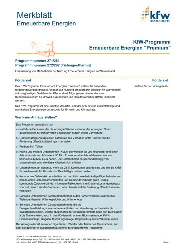 KfW-Programm Erneuerbare Energien Premium Merkblatt