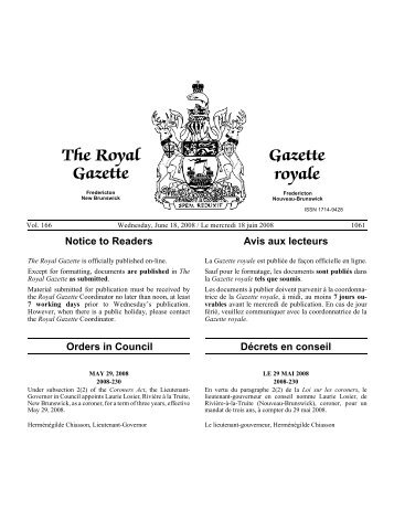 The Royal Gazette / Gazette royale - Gouvernement du Nouveau ...