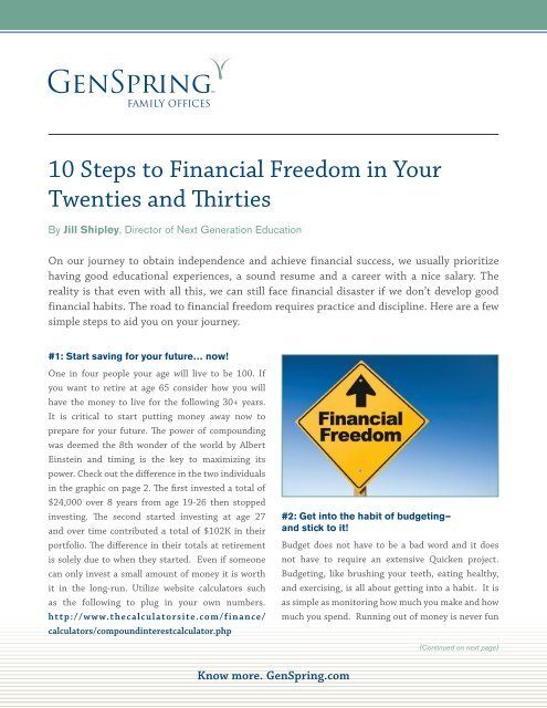 10 Steps to Financial Freedom in Your Twenties and ... - GenSpring