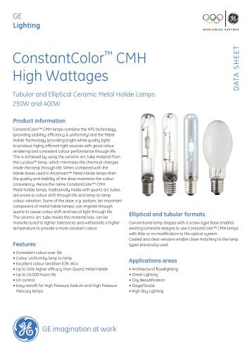 CMH High Wattages Data Sheet - GE Lighting