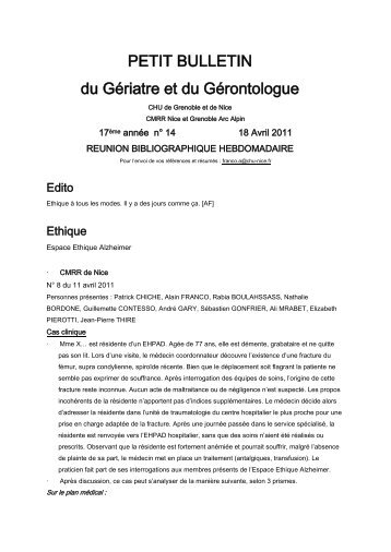 PETIT BULLETIN du Gériatre et du Gérontologue - Geronto ...