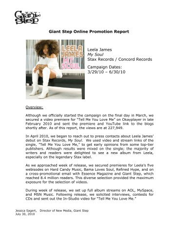 Giant Step Online Promotion Report Leela James My Soul Stax ...