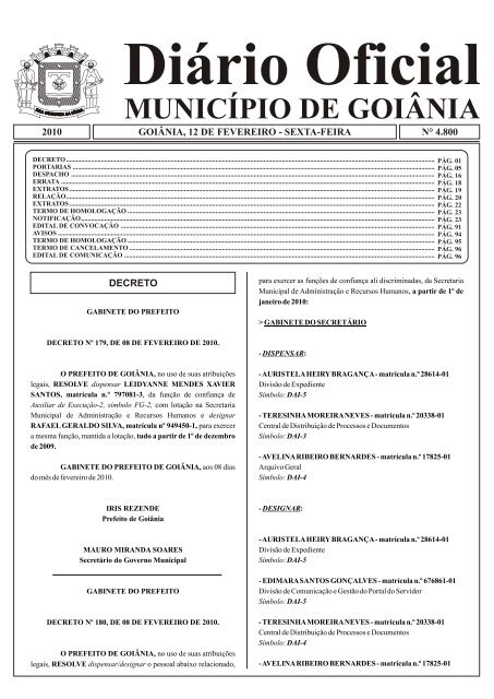Diário Oficial MUNICÍPIO DE GOIÂNIA - Prefeitura de Goiânia
