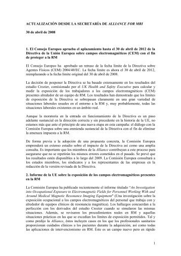 ACTUALIZACIÓN DESDE LA SECRETARÍA DE ALLIANCE FOR MRI