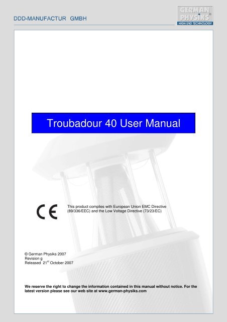 Troubadour 40 User Manual - German Physiks