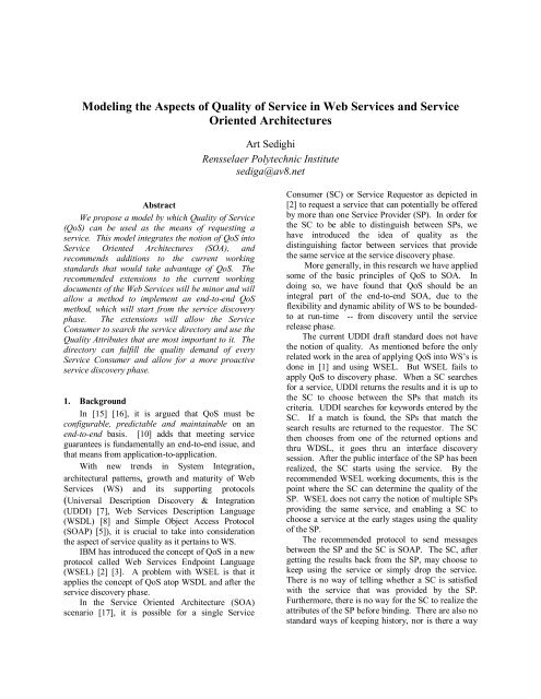 Modeling the Aspects of Quality of Service in Web Services and ...