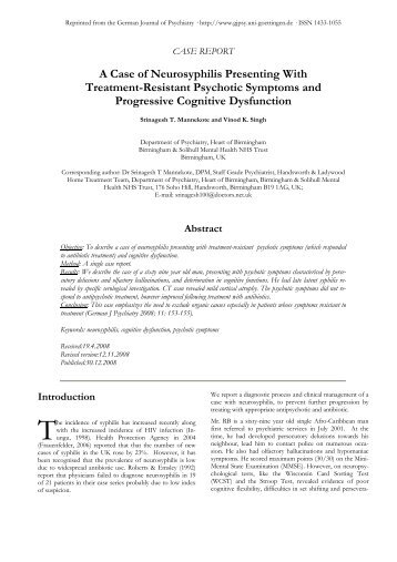 A Case of Neurosyphilis Presenting With Treatment-Resistant ...