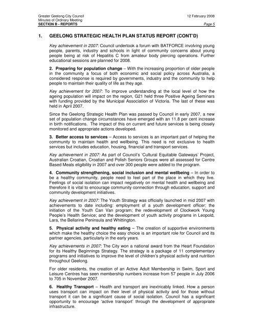 Council Minutes - 12 February 2008 - City of Greater Geelong