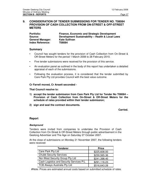 Council Minutes - 12 February 2008 - City of Greater Geelong