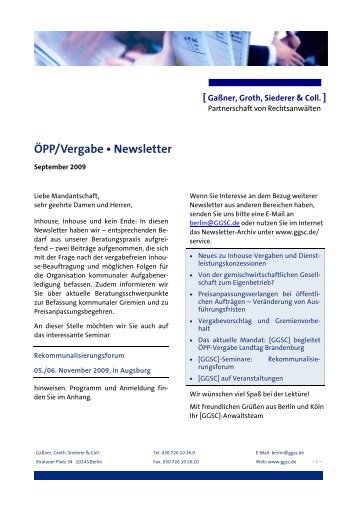 ÖPP/Vergabe • Newsletter - GGSC