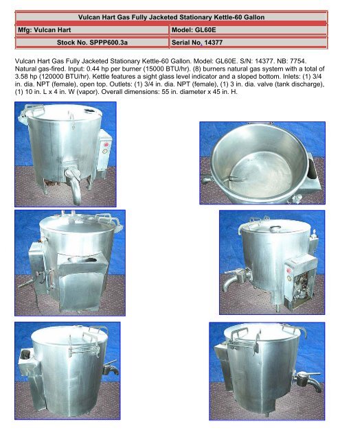 Vulcan Hart Steam Jacketed Kettle 60 Gallon