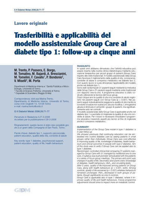 articolo completo in pdf - Giornale Italiano di Diabetologia e ...