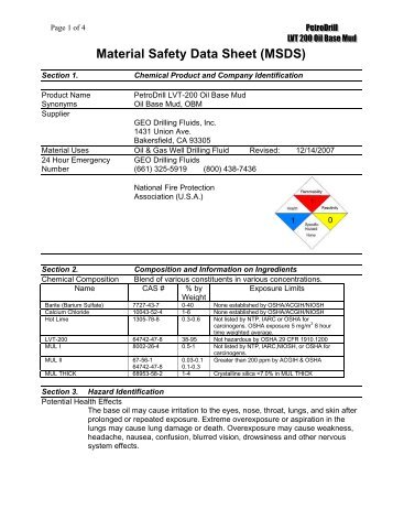 Material Safety Data Sheet (MSDS) - GEO Drilling Fluids, Inc.