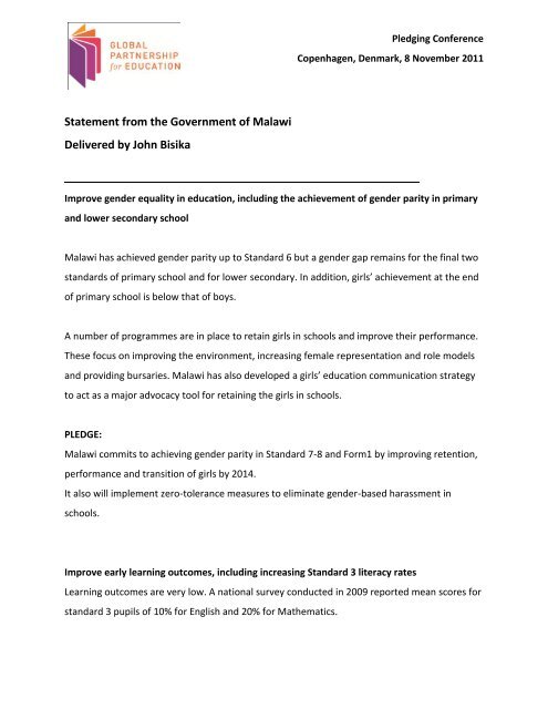 Statement from the Government of Malawi Delivered by John Bisika