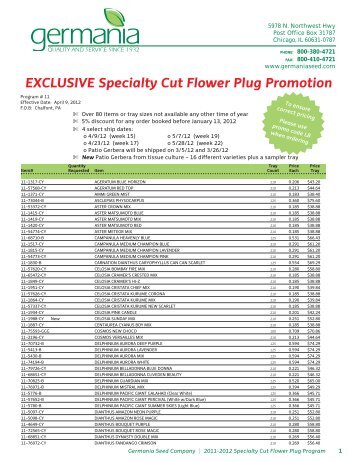 EXCLUSIVE Specialty Cut Flower Plug Promotion - Germania Seed ...