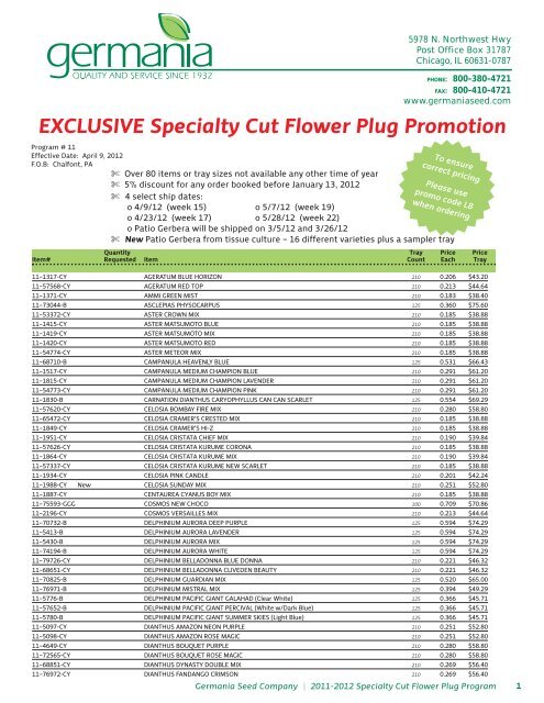 EXCLUSIVE Specialty Cut Flower Plug Promotion - Germania Seed ...