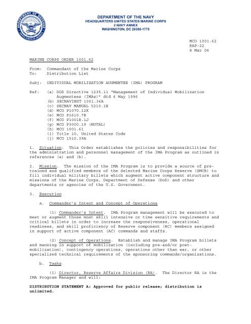 mco 1001.62 individual mobilization augmentee (ima) program