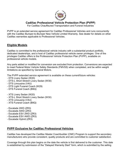 Cadillac Professional Vehicle Protection Plan (PDF) - GM Fleet