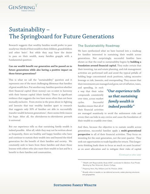 Sustainability - The Springboard for Future Generations - GenSpring