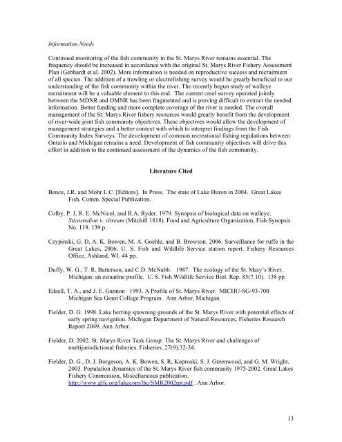 Population Dynamics of the St. Marys River Fish Community 1975 ...