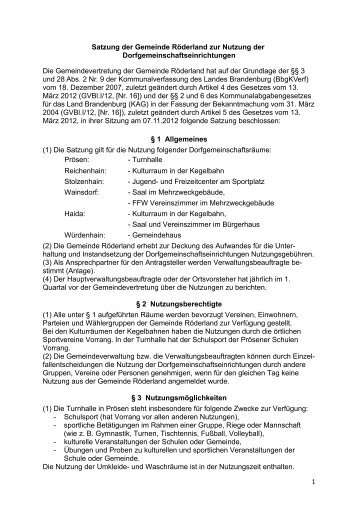 Satzung der Gemeinde Röderland zur Nutzung der