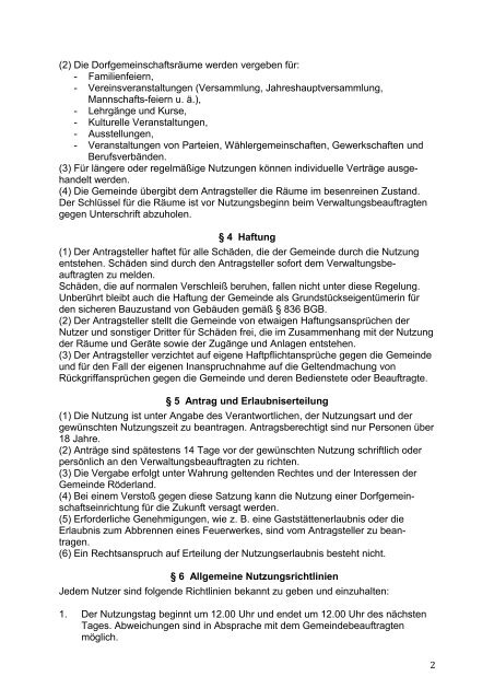 Satzung der Gemeinde Röderland zur Nutzung der