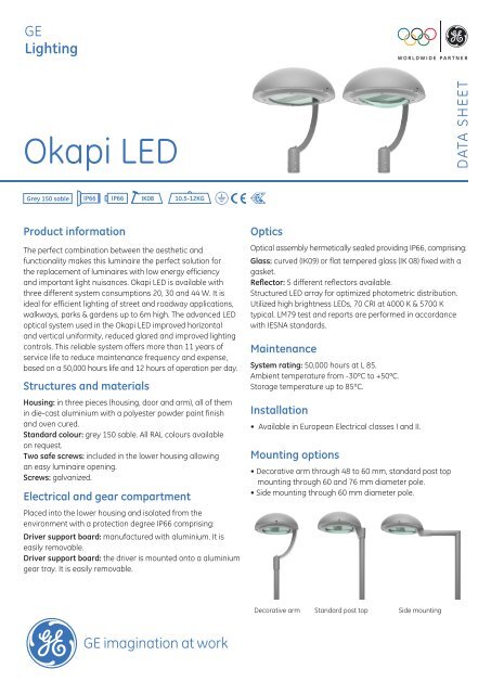 Okapi LED Outdoor Luminaires - Data sheet - GE Lighting