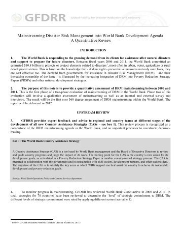 Mainstreaming DRM into the World Bank Development ... - GFDRR