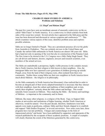 Sikh Chairs in North America an Opinion - Global Sikh Studies