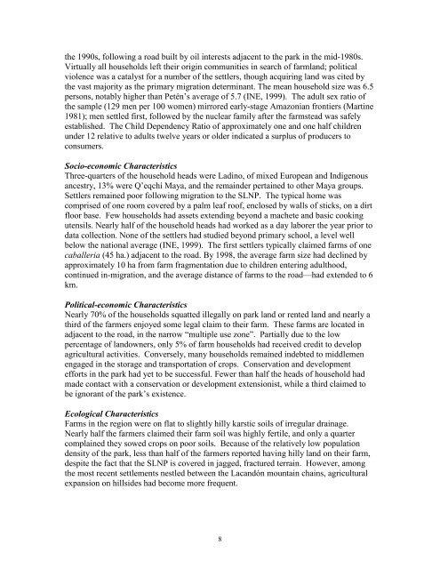 Farm households and land use in a core conservation zone of the ...