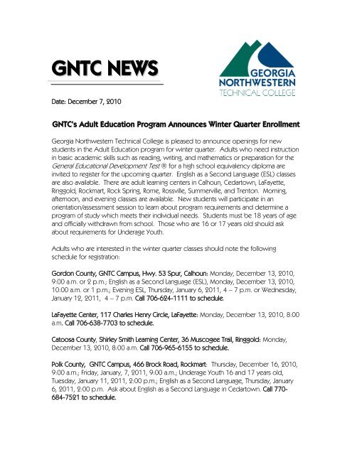 GNTC's Adult Education Program Announces Winter Quarter ...