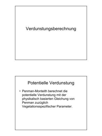 Verdunstungsberechnung Potentielle Verdunstung