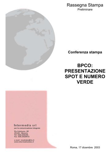 BPCO: PRESENTAZIONE SPOT E NUMERO VERDE - GOLD