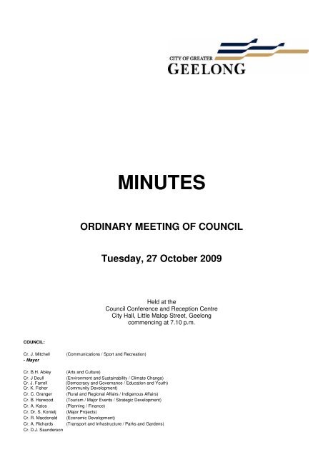 Council Minutes - 27 October 2009 - City of Greater Geelong