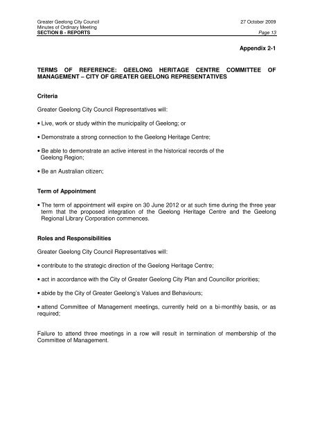 Council Minutes - 27 October 2009 - City of Greater Geelong