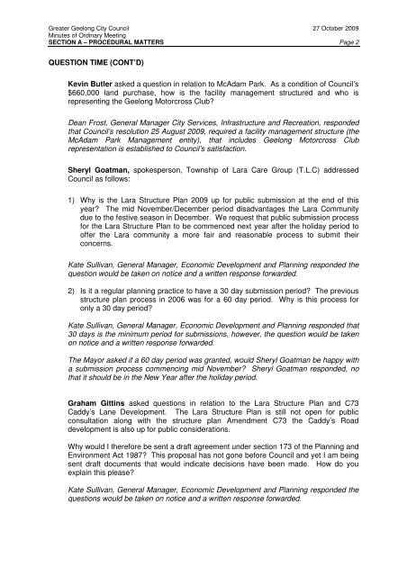 Council Minutes - 27 October 2009 - City of Greater Geelong