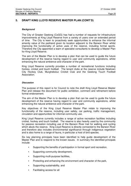 Council Minutes - 27 October 2009 - City of Greater Geelong