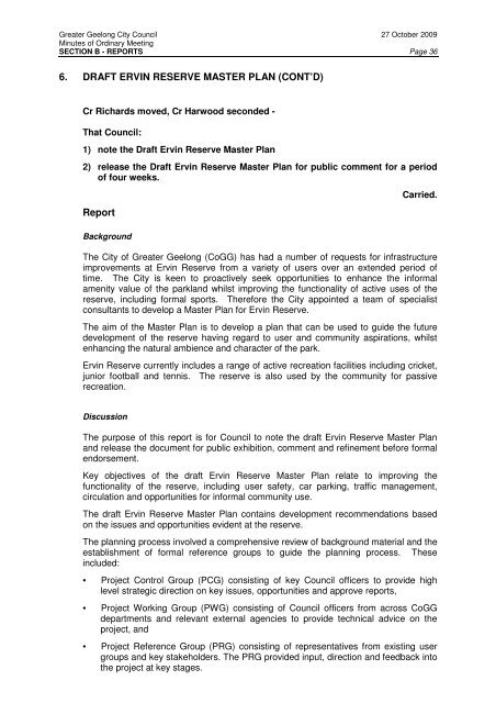 Council Minutes - 27 October 2009 - City of Greater Geelong