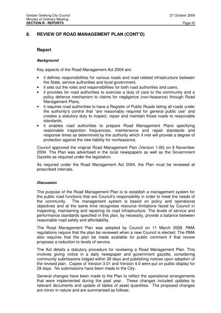 Council Minutes - 27 October 2009 - City of Greater Geelong