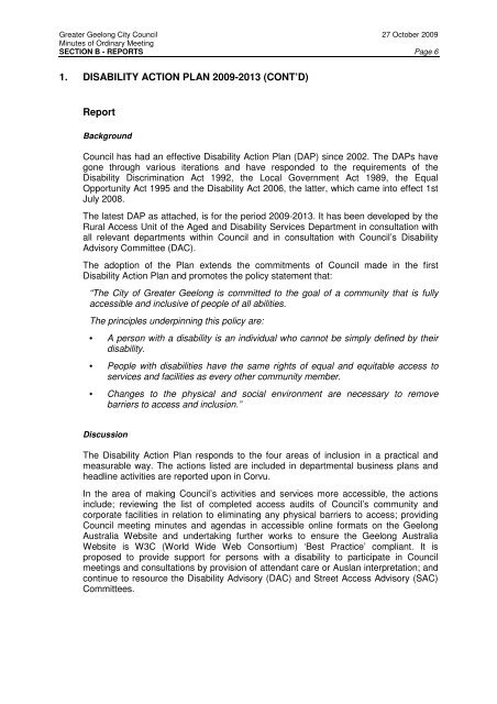 Council Minutes - 27 October 2009 - City of Greater Geelong