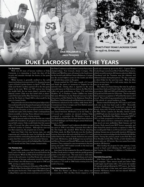 2009 NCAA Semifinalists Duke Lacrosse Over the Years